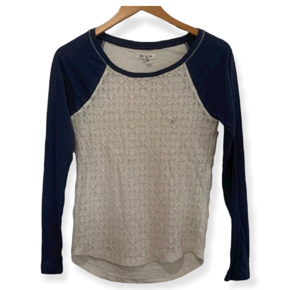 Aeropostale Lace Long Sleeved Baseball Tee White Blue Size Small NWOT - Picture 3 of 5